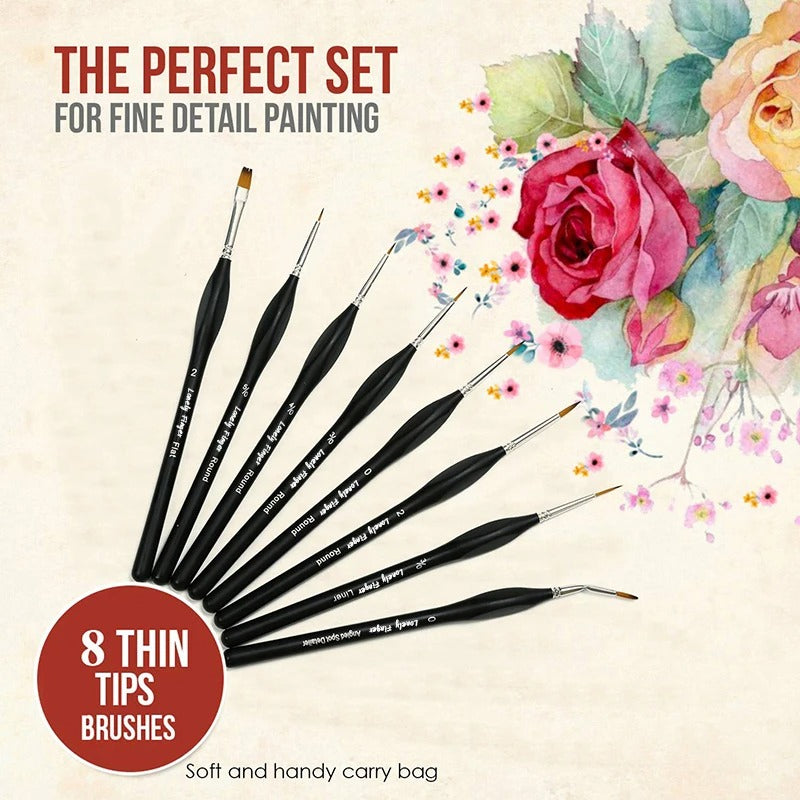 8-Piece Fine Detail Paint Brush Set with Ergonomic Handles for Precision Art