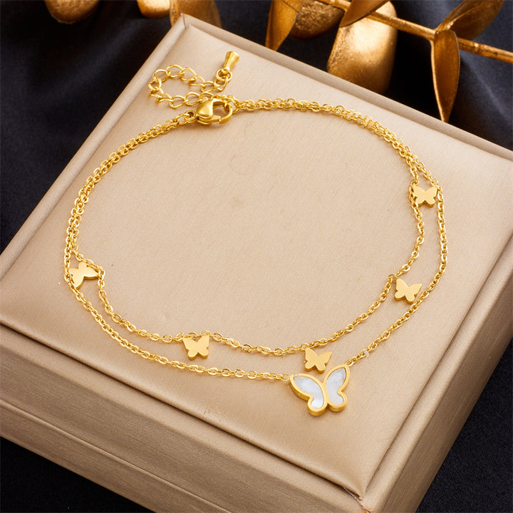 Chic Stainless Steel Double-Layer Butterfly Anklet