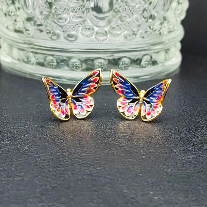 Cherry Blossom Colorful Butterfly Stud Earrings - Trendha