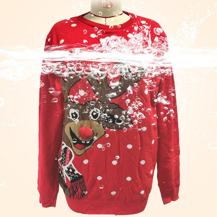 Christmas Elk Red Loose-fitting Knitted Sweater - Trendha