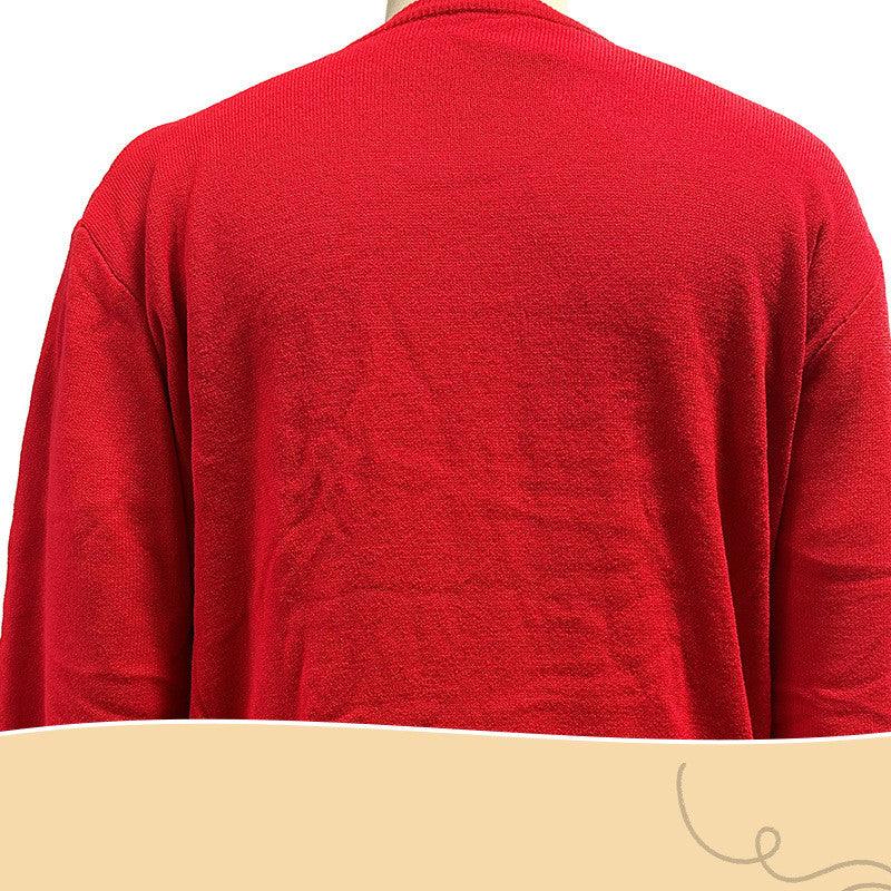 Christmas Elk Red Loose-fitting Knitted Sweater - Trendha