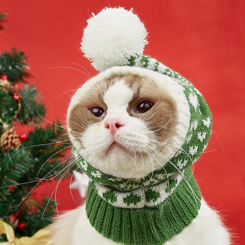 Christmas New Atmosphere Love Snowflake Elk Printing Knitted Warm Pet Dog Cat Fur Ball Hat - Trendha