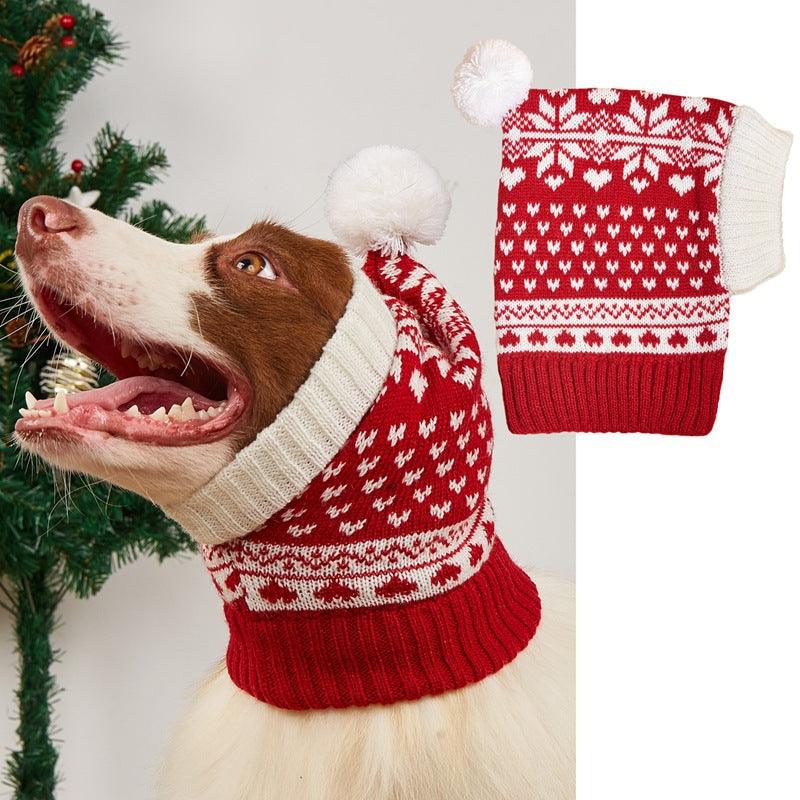 Christmas New Atmosphere Love Snowflake Elk Printing Knitted Warm Pet Dog Cat Fur Ball Hat - Trendha