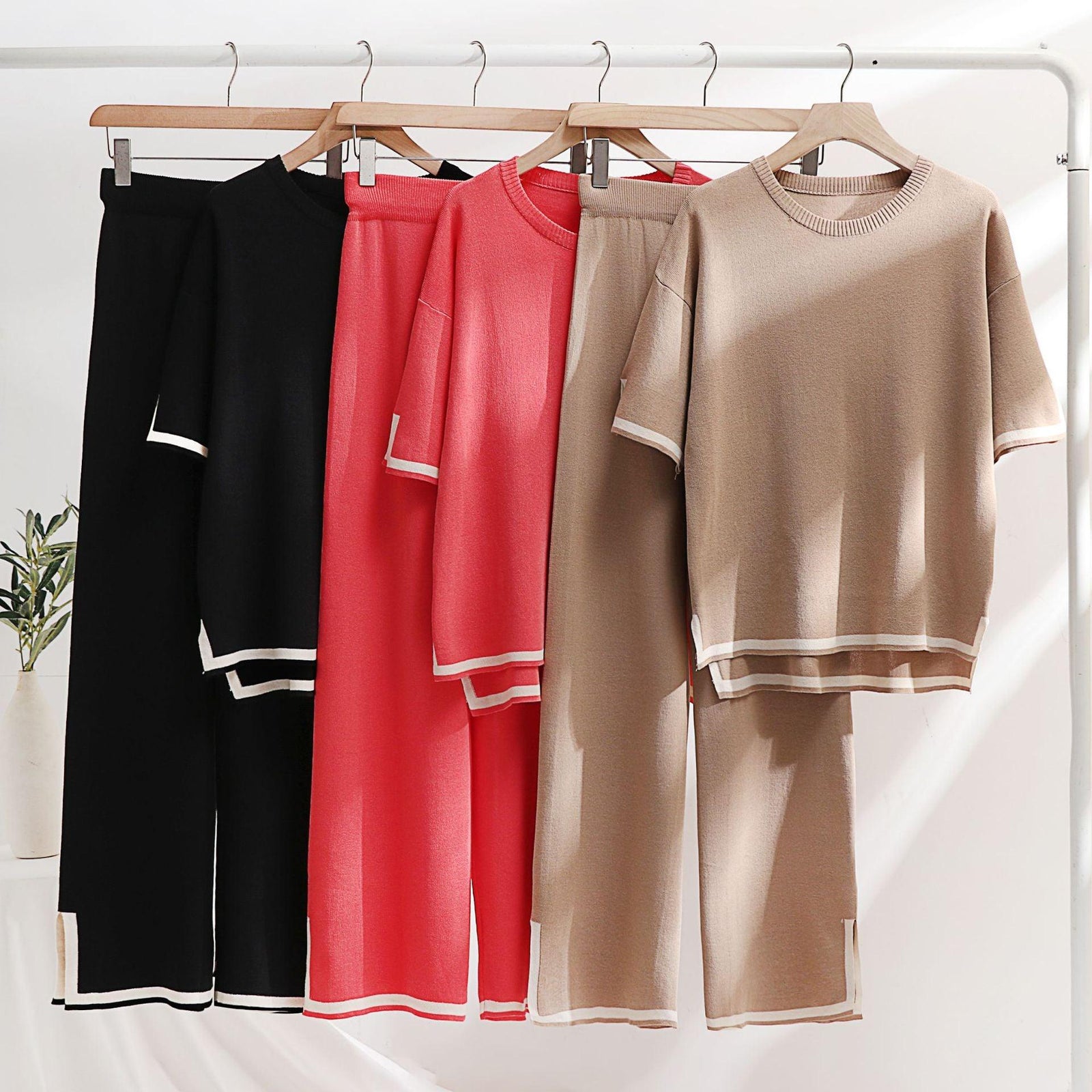 Classic Style Ice Silk Knitting Suit Female Spring And Summer Two-piece Set - Trendha