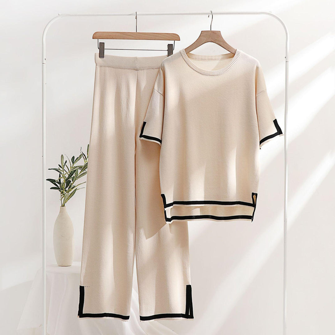 Classic Style Ice Silk Knitting Suit Female Spring And Summer Two-piece Set - Trendha