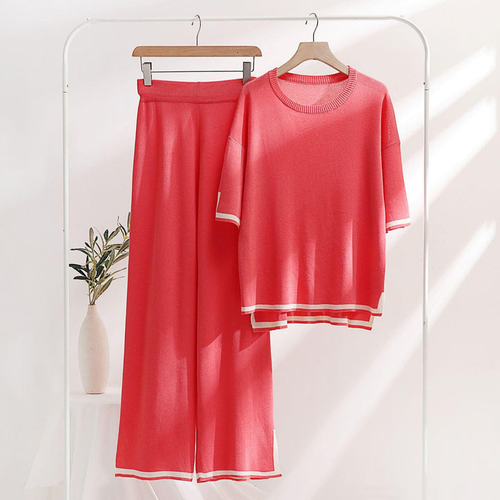 Classic Style Ice Silk Knitting Suit Female Spring And Summer Two-piece Set - Trendha