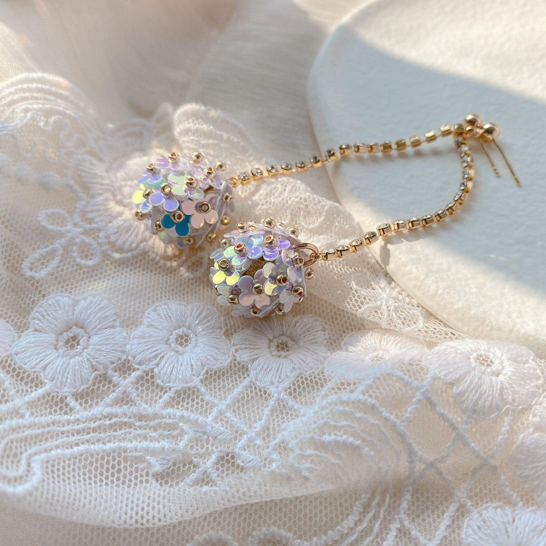 Colorful Blue Flower Ball Earrings