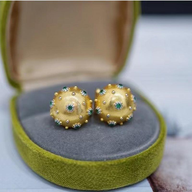 Colorful Electric Gold Textured Carving Gold Temperament Versatile Earrings - Trendha