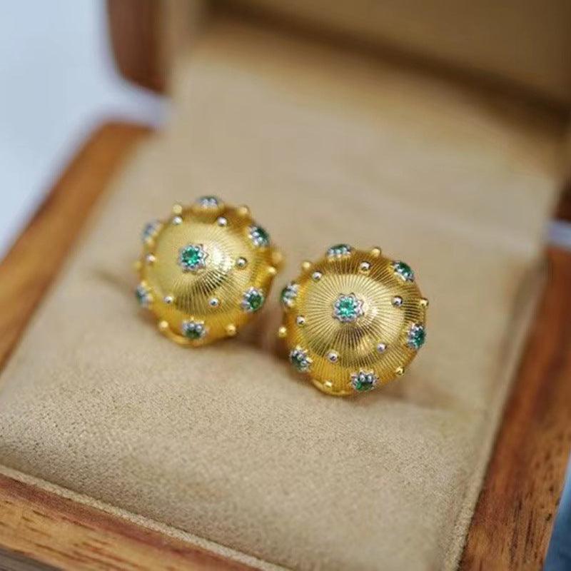 Colorful Electric Gold Textured Carving Gold Temperament Versatile Earrings - Trendha