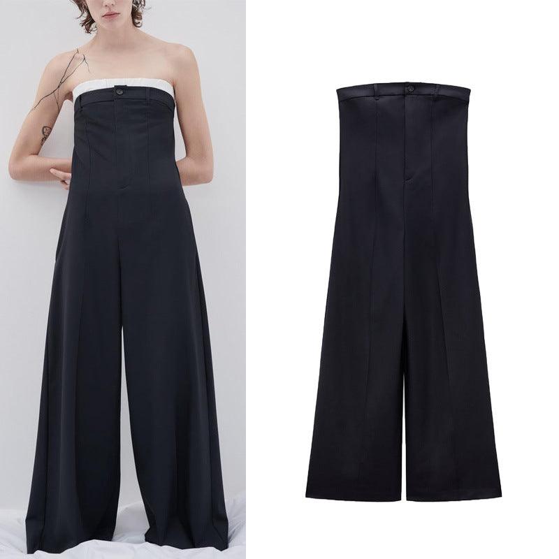 Contrast Color Off-neck Tube Top Jumpsuit Stitching Wide Leg - Trendha