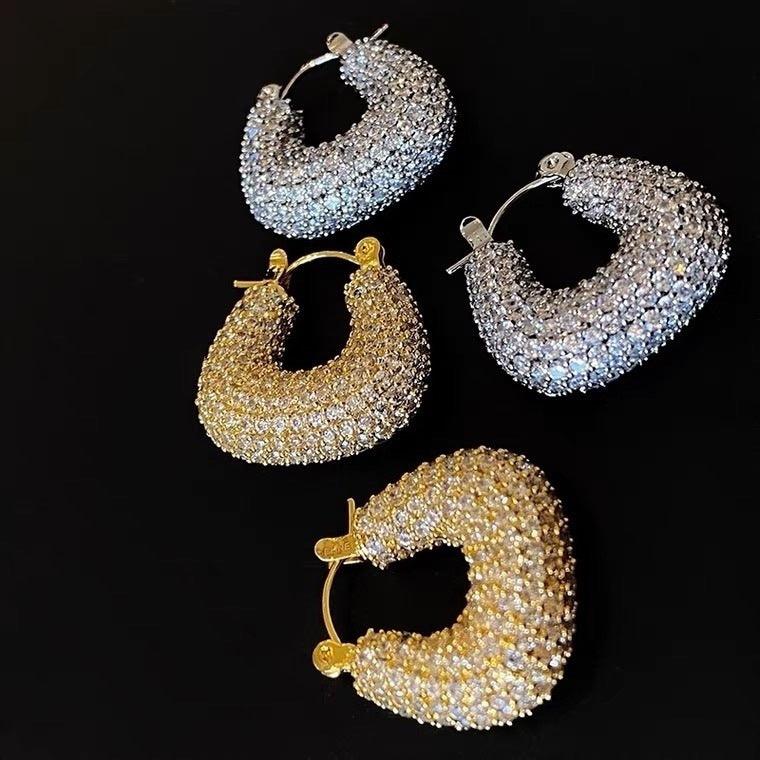 Copper Gilded Micro-set Zircon Light Luxury Retro Full Diamond Earrings - Trendha