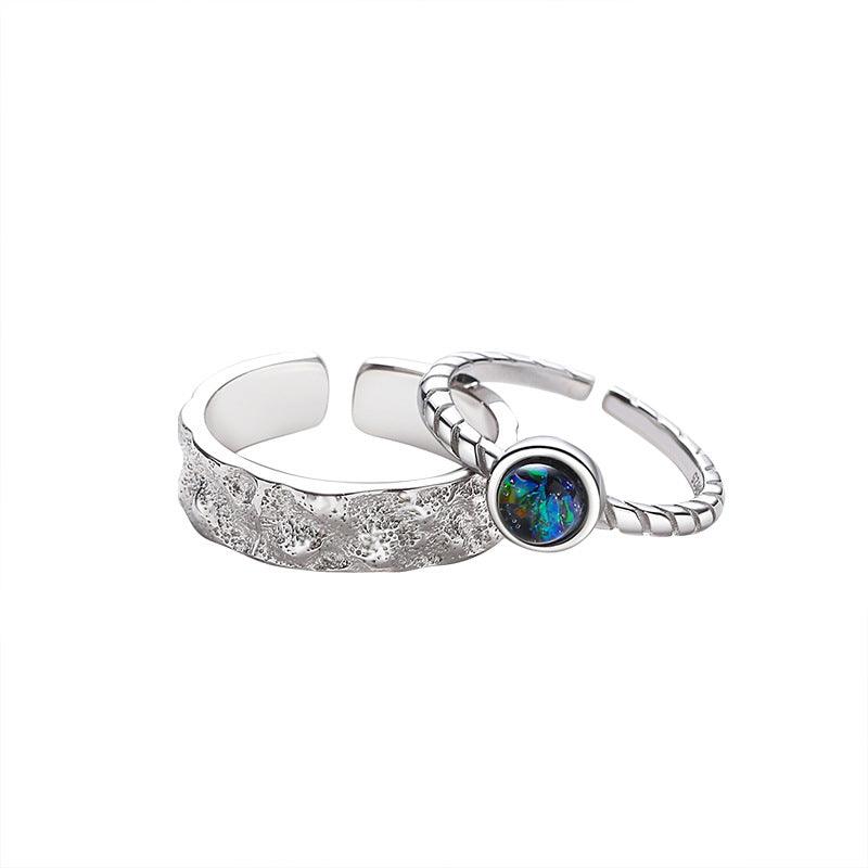 Couple's Sterling Silver Pair Versatile Glass Ring - Trendha