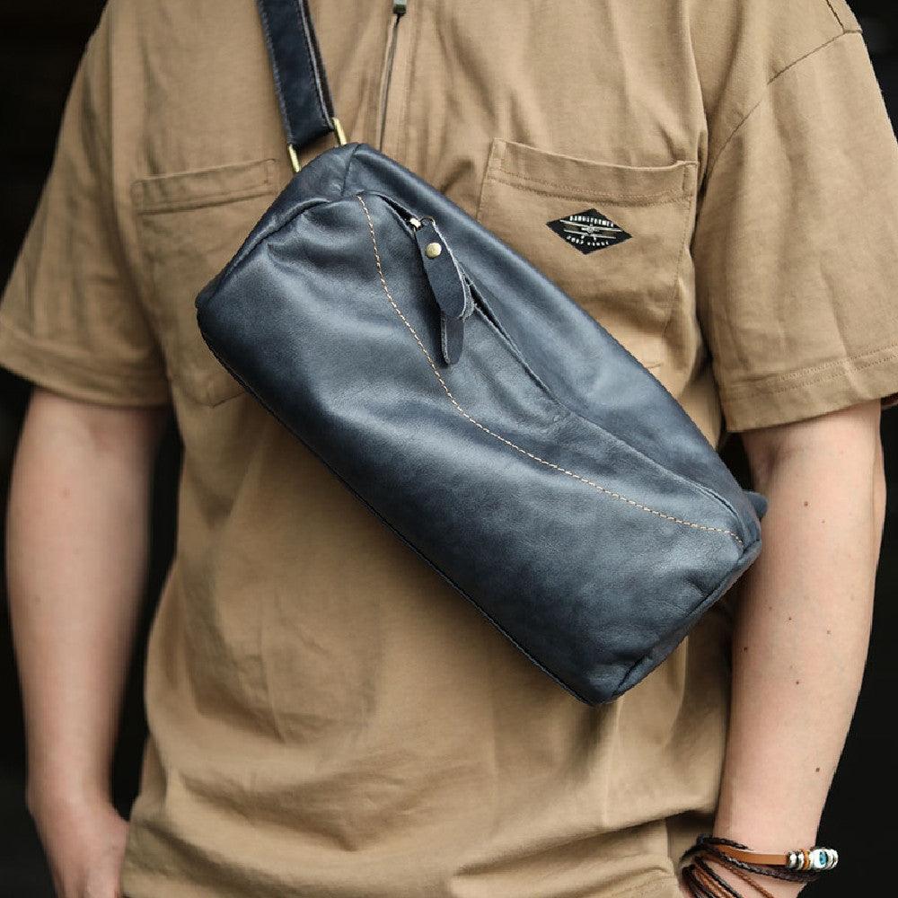Cowhide Motorcycle Fanny Pack Harajuku Single Shoulder Crossbody Bag - Trendha