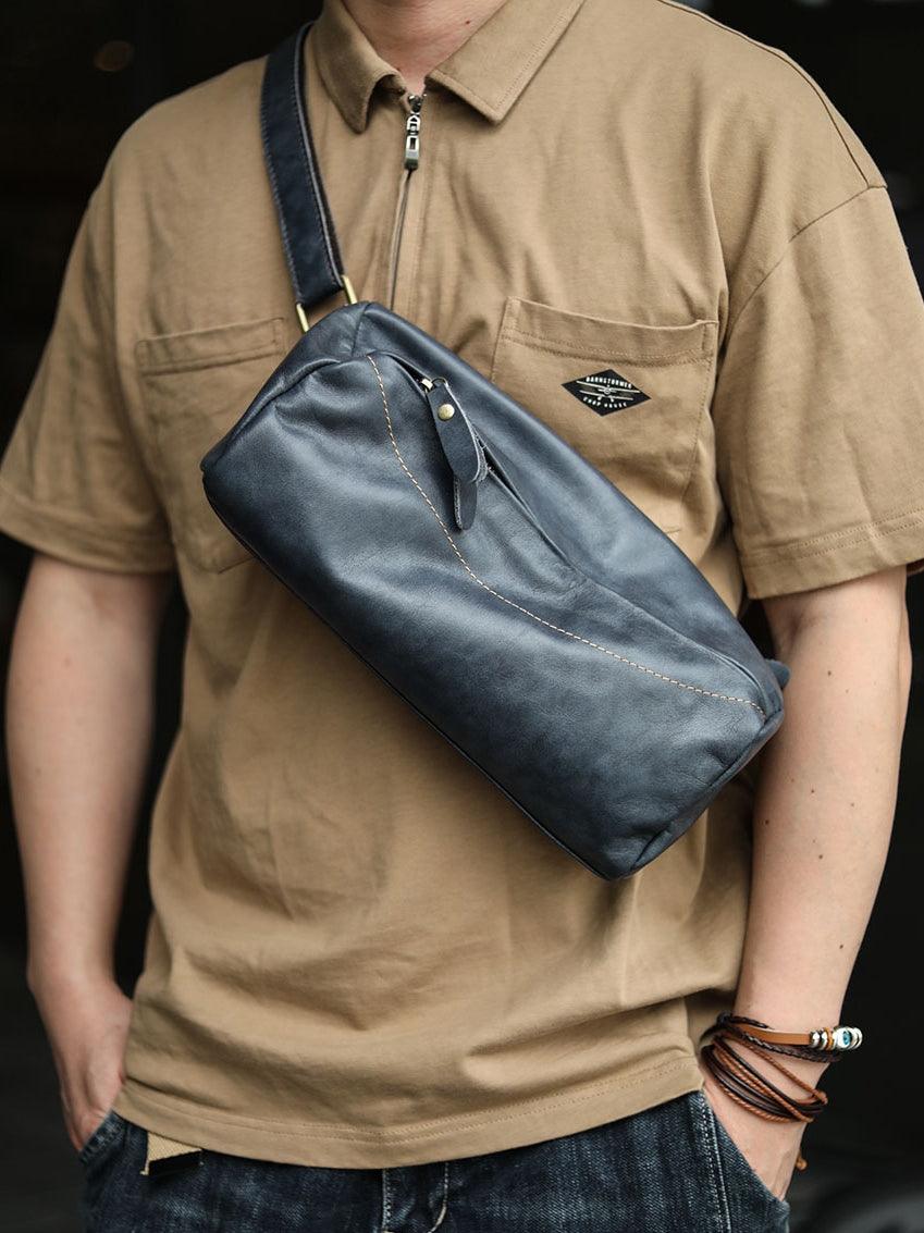 Cowhide Motorcycle Fanny Pack Harajuku Single Shoulder Crossbody Bag - Trendha