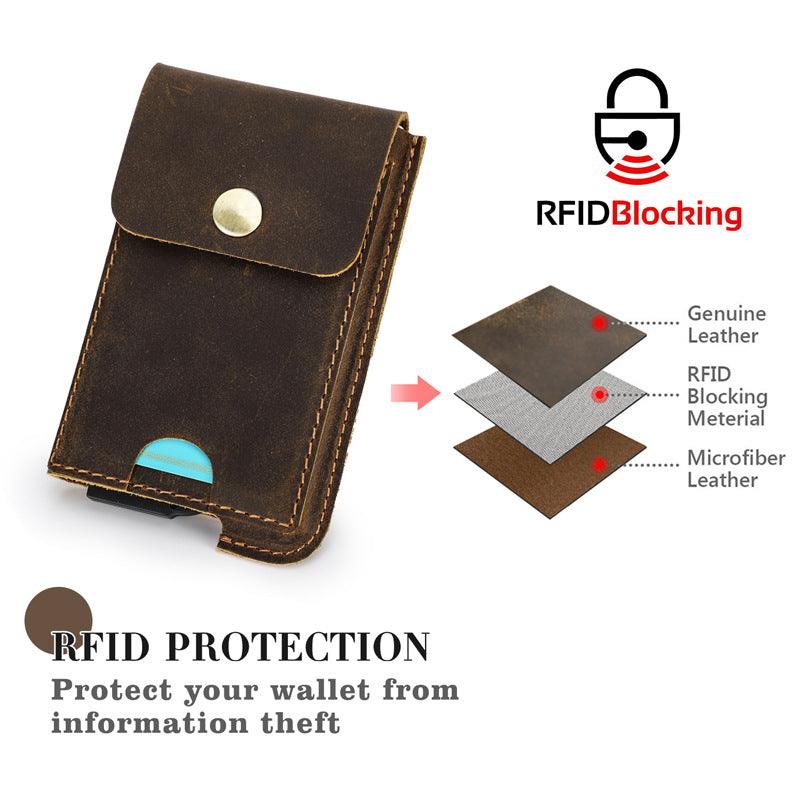 Crazy Horse Cowhide RFID Anti-theft Swipe Automatic Card Box - Trendha