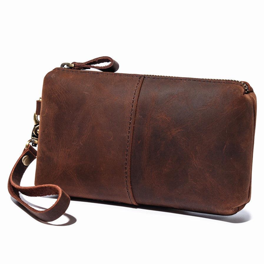 Crazy Horse Leather Simple Retro Long Purse Clutch Bag - Trendha
