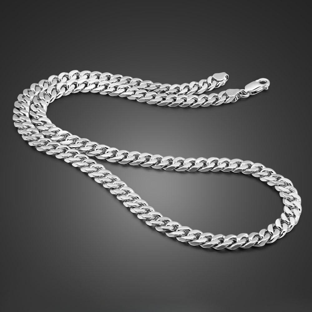 Cuban Riding Crop Necklace 6.5MM White Copper Plated With Thick Silver Buttons For Men - Trendha