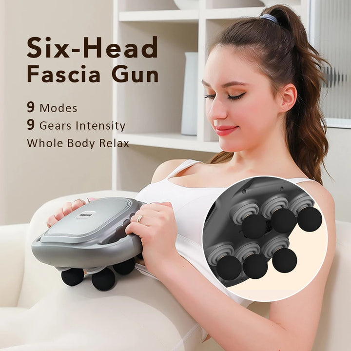 6-Head Muscle Massage Gun with Red Light Therapy - Deep Tissue Muscle Relaxation & Recovery Tool