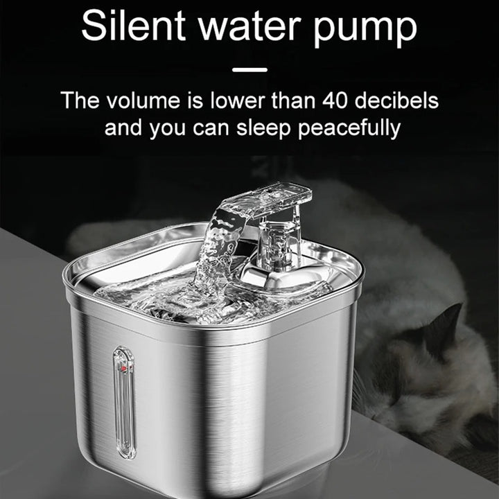 Ultra Quiet Stainless Steel Cat Water Fountain with Automatic Sensor and USB Pump