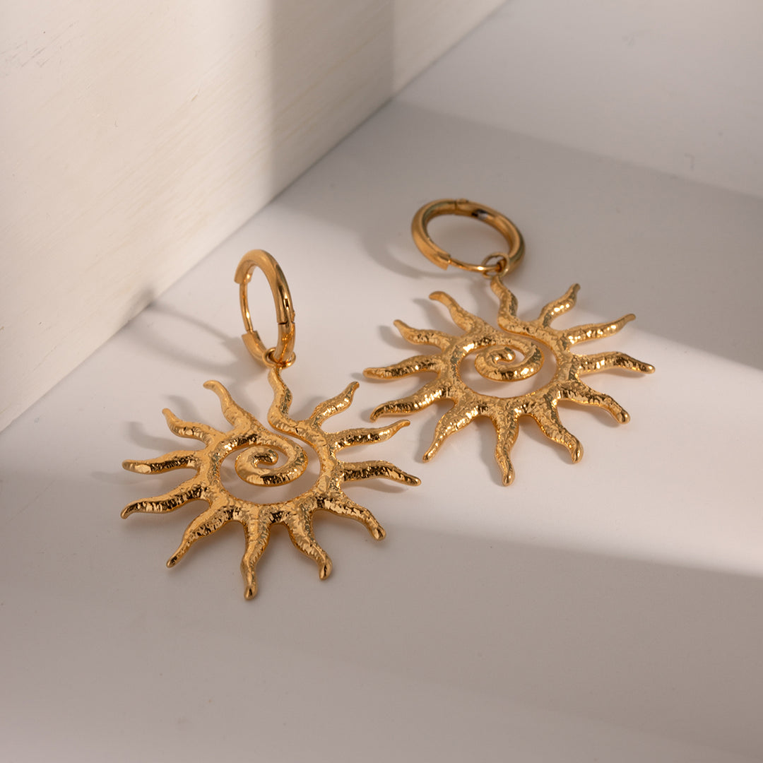 Stainless Steel Spiral Sunflower Pendant Necklace/Earrings