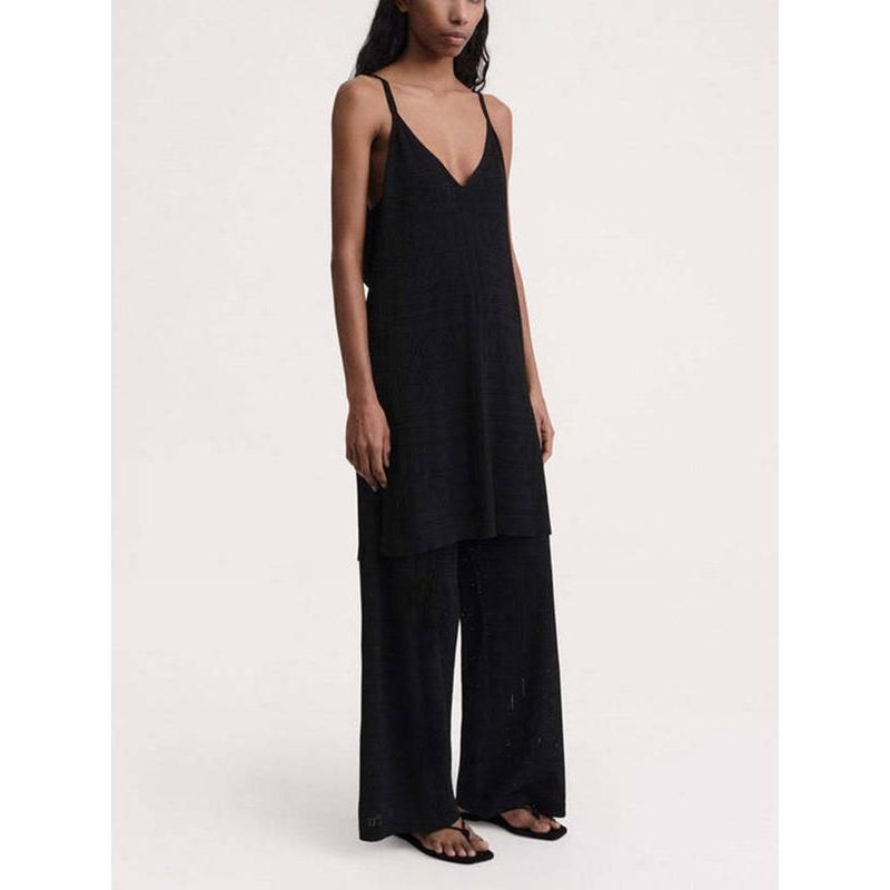 High-Waist Hollow-Out Knit Trousers
