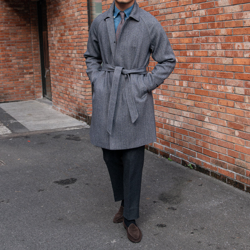 Men's Herringbone Wool Slim Fit Mid Length Coat