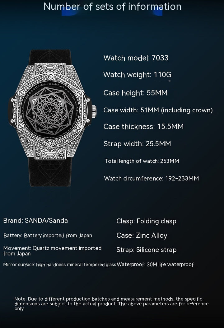 Men's Diamond Geometric Dial Luminous Waterproof Quartz Watch