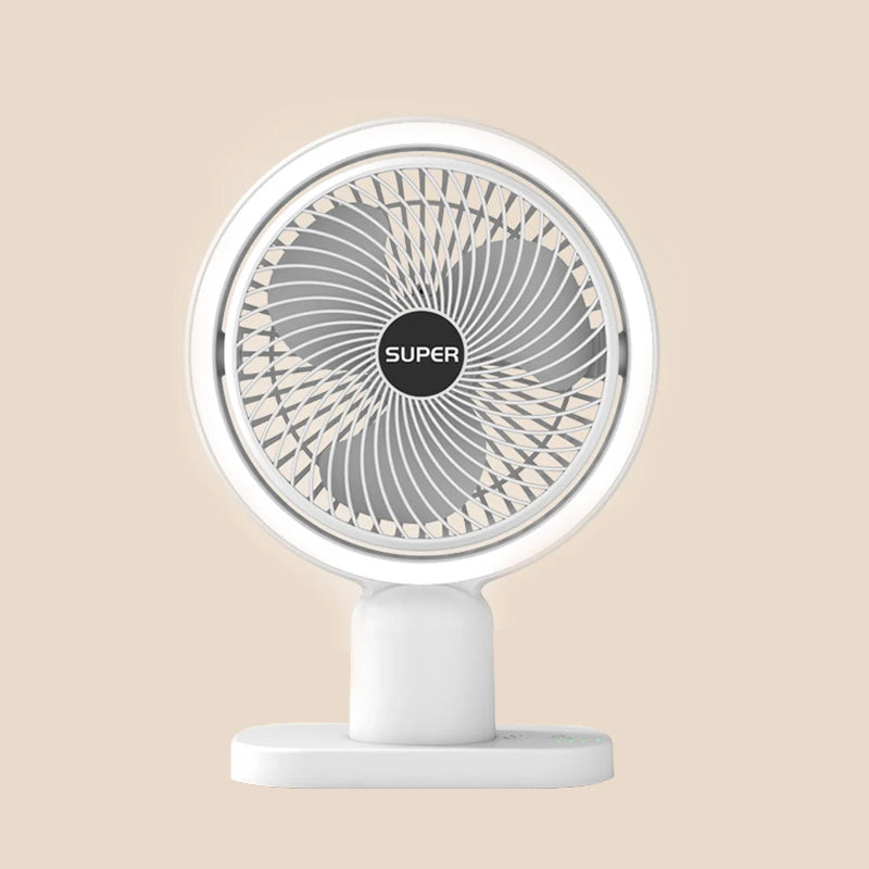 Mini Rechargeable Desk Fan with Light and 3-Speed Air Cooling