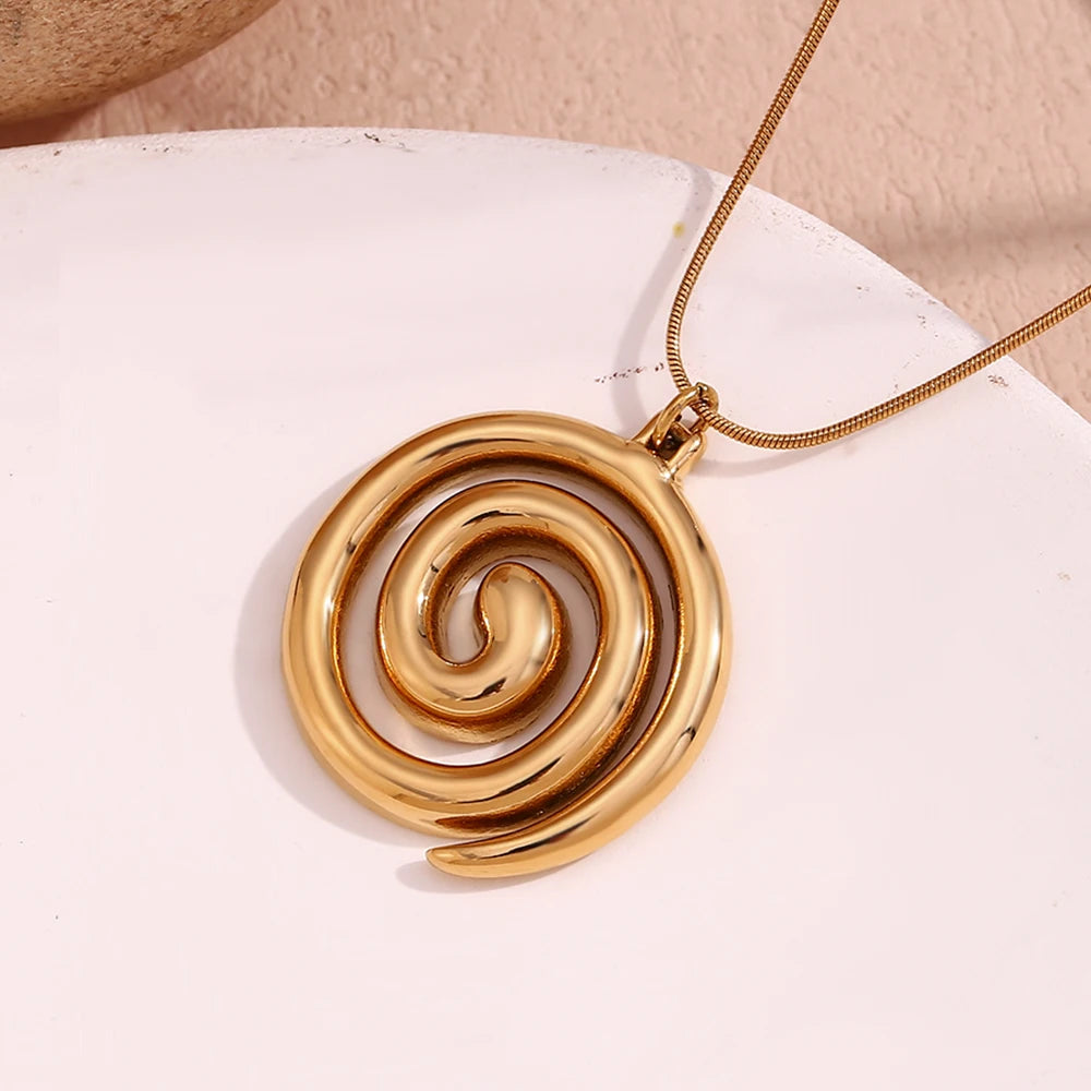 18K Gold Plated Snake Chain Vortex Spiral Pendant Necklace