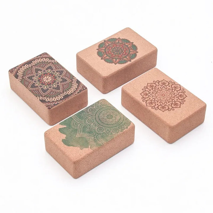 Cork Yoga Block with Bohemian Style Print for Stretching, Pilates & Dance