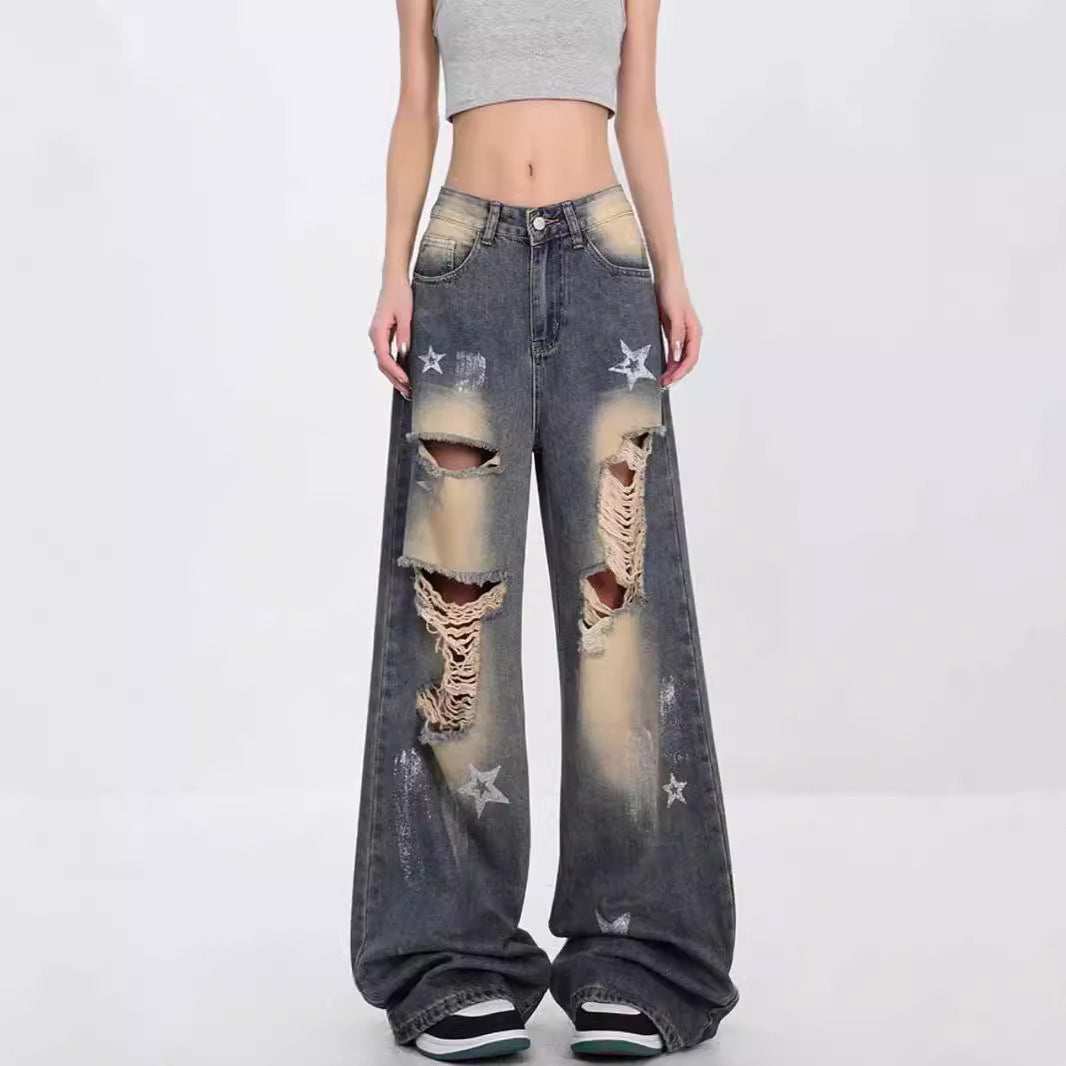 New High Street Loose American Retro XINGX Ripped Jeans For Women