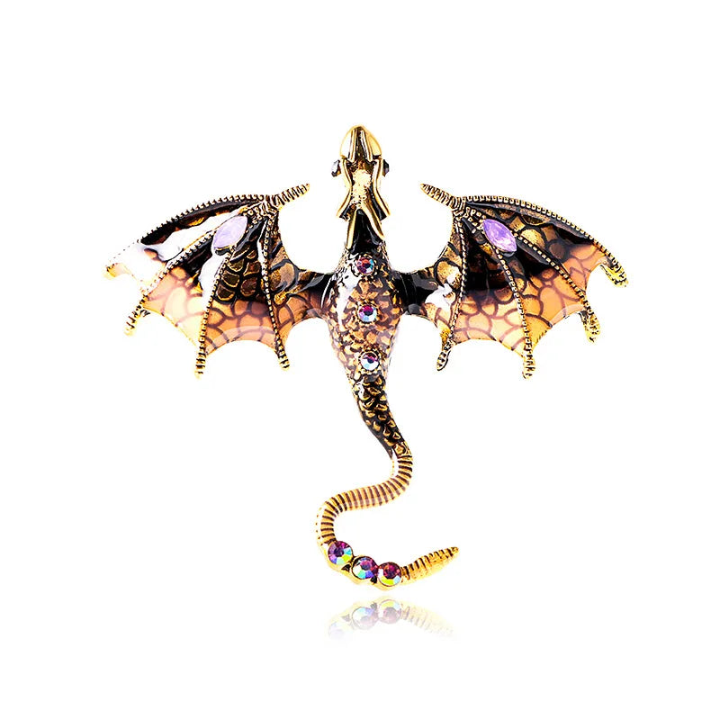 Vintage Enamel Flying Dragon Brooch