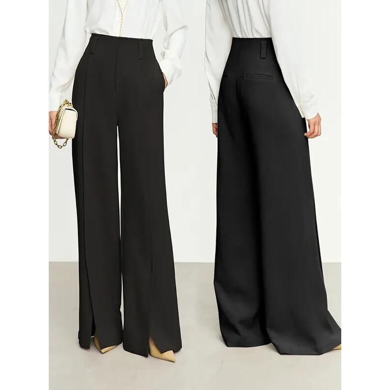 Winter Casual Chic Wide-Leg Pants with High Slit