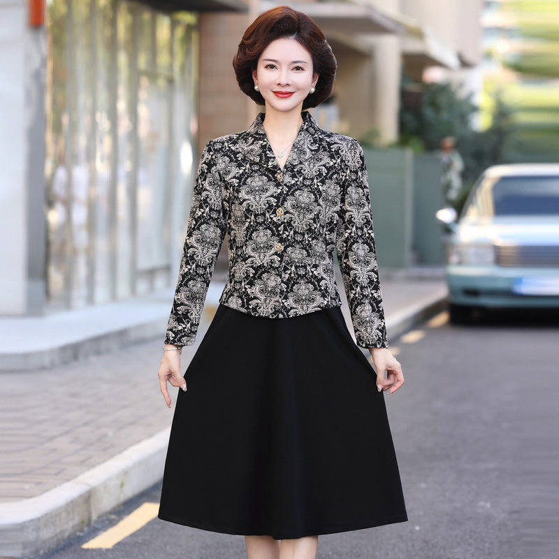 Fake Two-piece Suit Collar Floral Stitching Dress