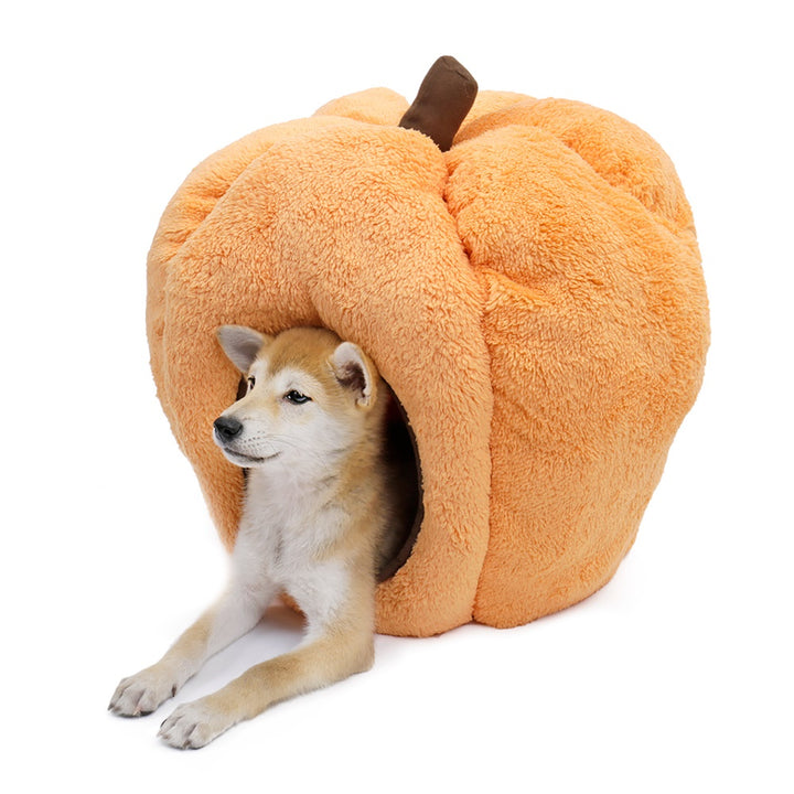 Pumpkin-Shaped Winter Dog Bed