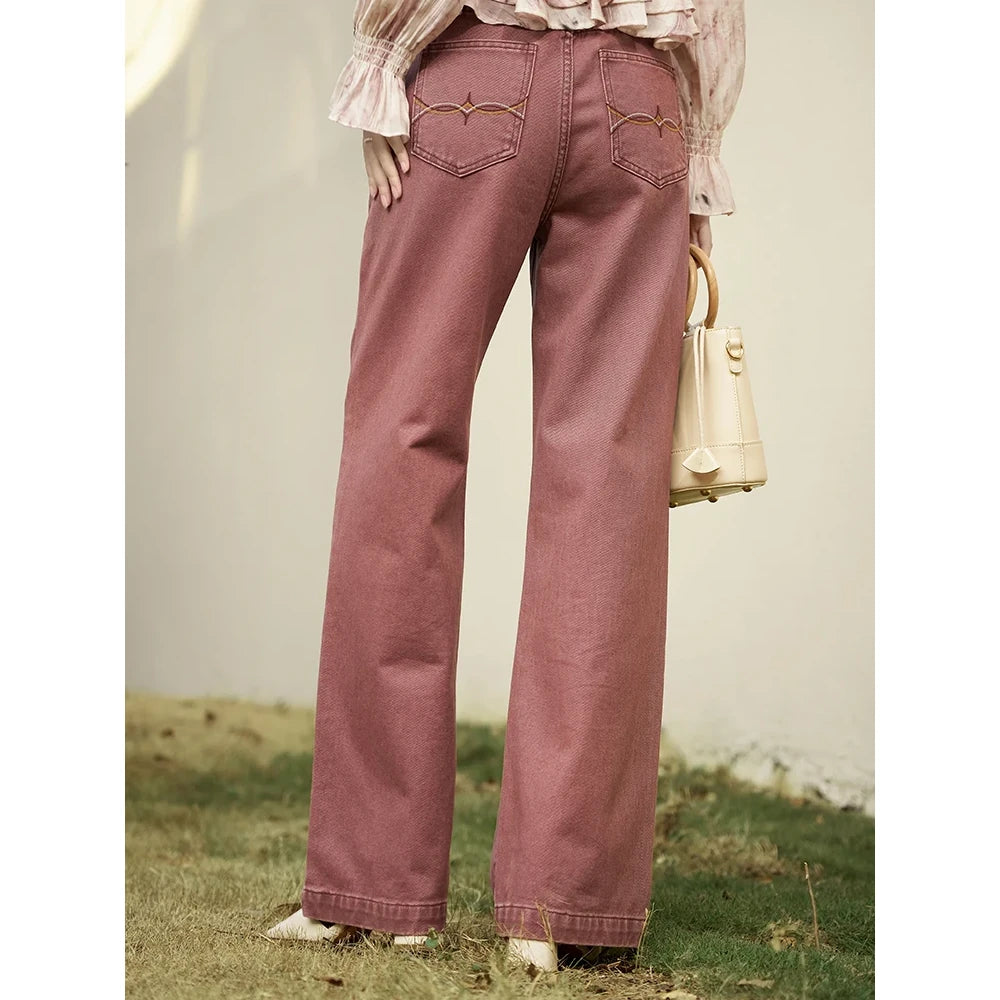 High Waist Wide-Leg Cotton Jeans for Women