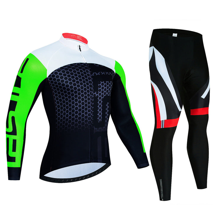 Men's Riding Jersey Long Sleeve Top And Trousers Wicking Breathable Cycling Suspender Suit