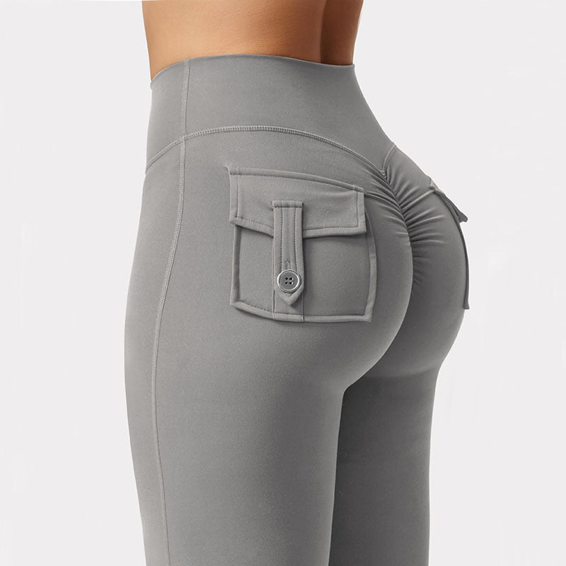 Cargo Pocket Elastic High Waist Workout Women&