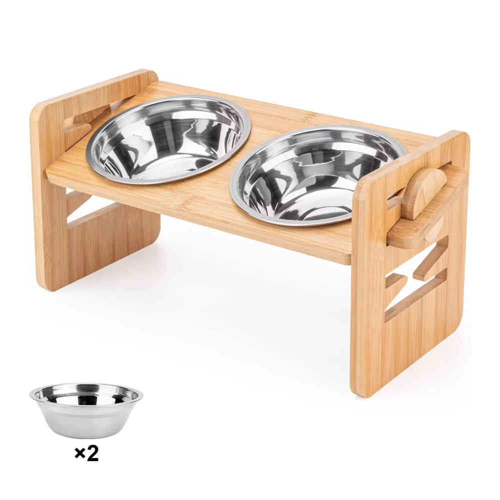 Bamboo Elevated Dog Bowls with Adjustable Stand