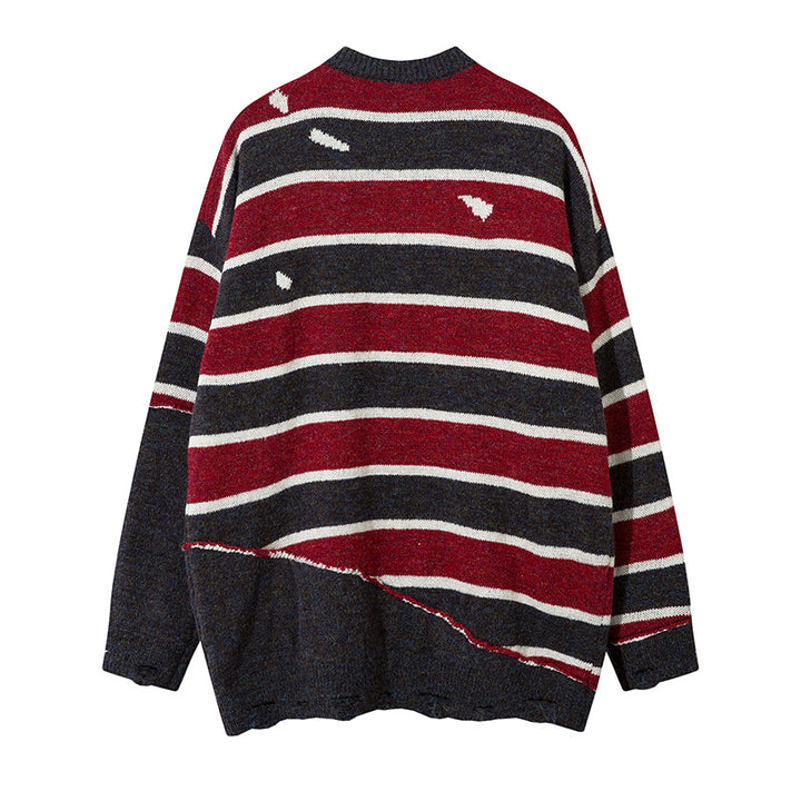 Contrast Color Irregular Patchwork Stripes Sweater