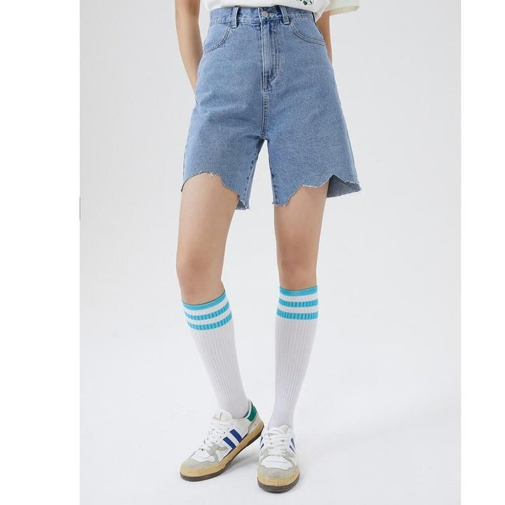 100% Cotton Solid Color A-Line Bermuda Denim Shorts
