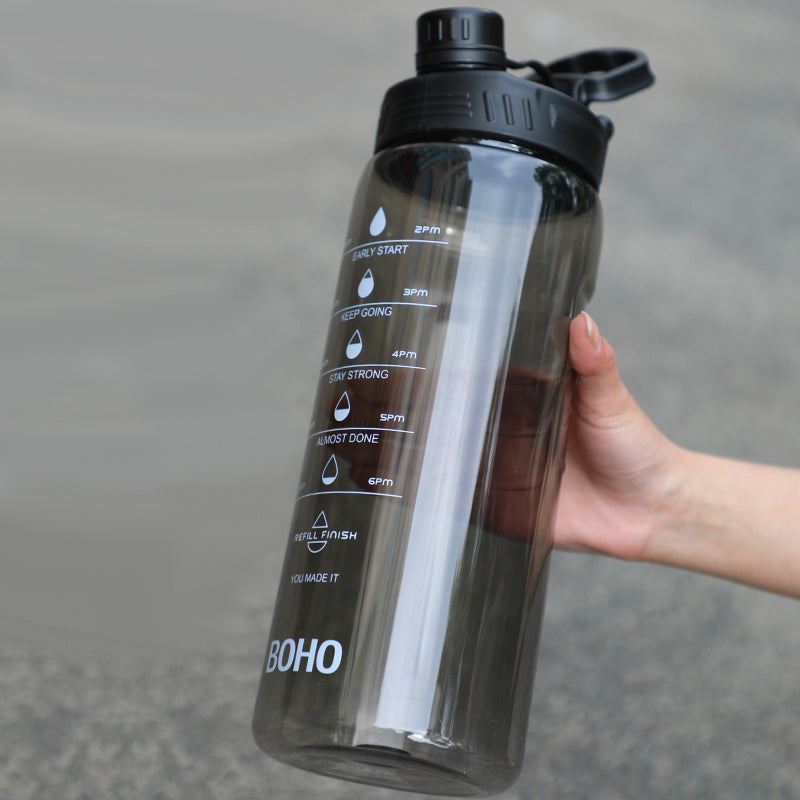 Large Water Bottle with Straw and Time Markings