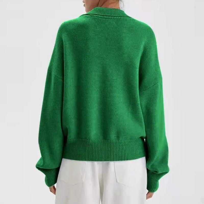 Women's V-Neck Polo Sweater