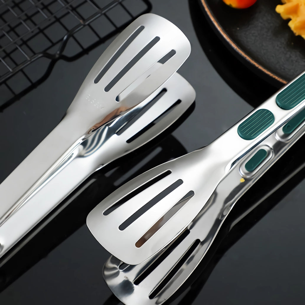 Stainless Steel Non-Slip Food Tongs for Barbecue, Salad, and Bread Serving