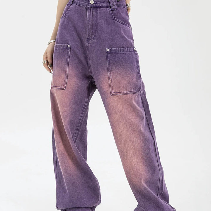 High Waist Purple Wide Leg Jeans