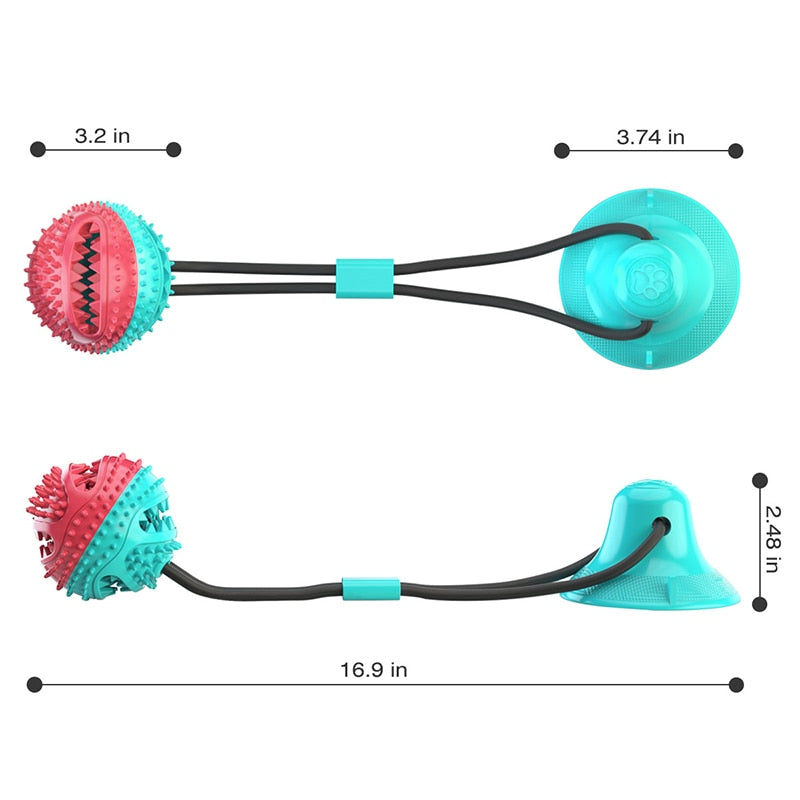 Interactive Chew Ball for Large Dogs: Suction Cup Rope Toy with Treat Dispenser & Dental Care