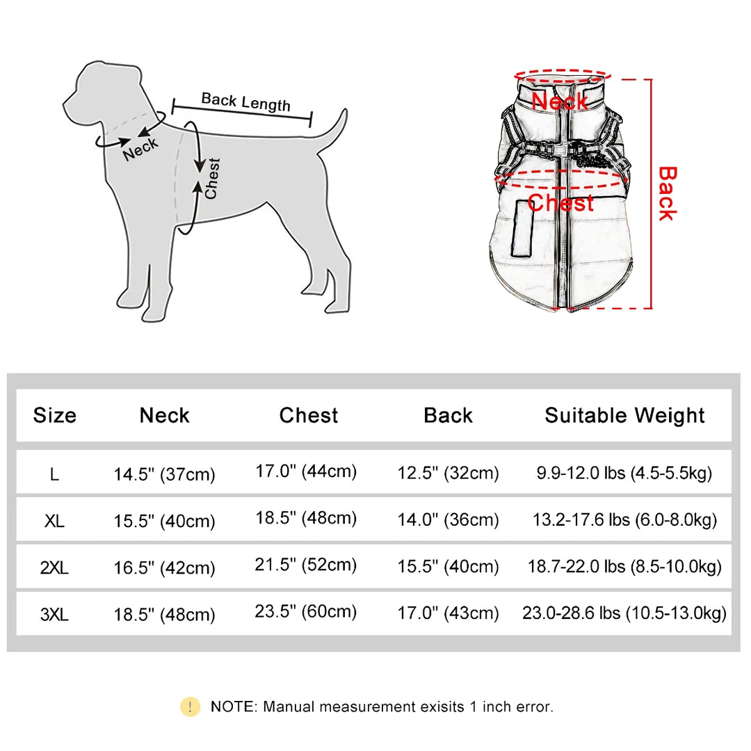 Waterproof Winter Dog Jacket with Reflective Harness