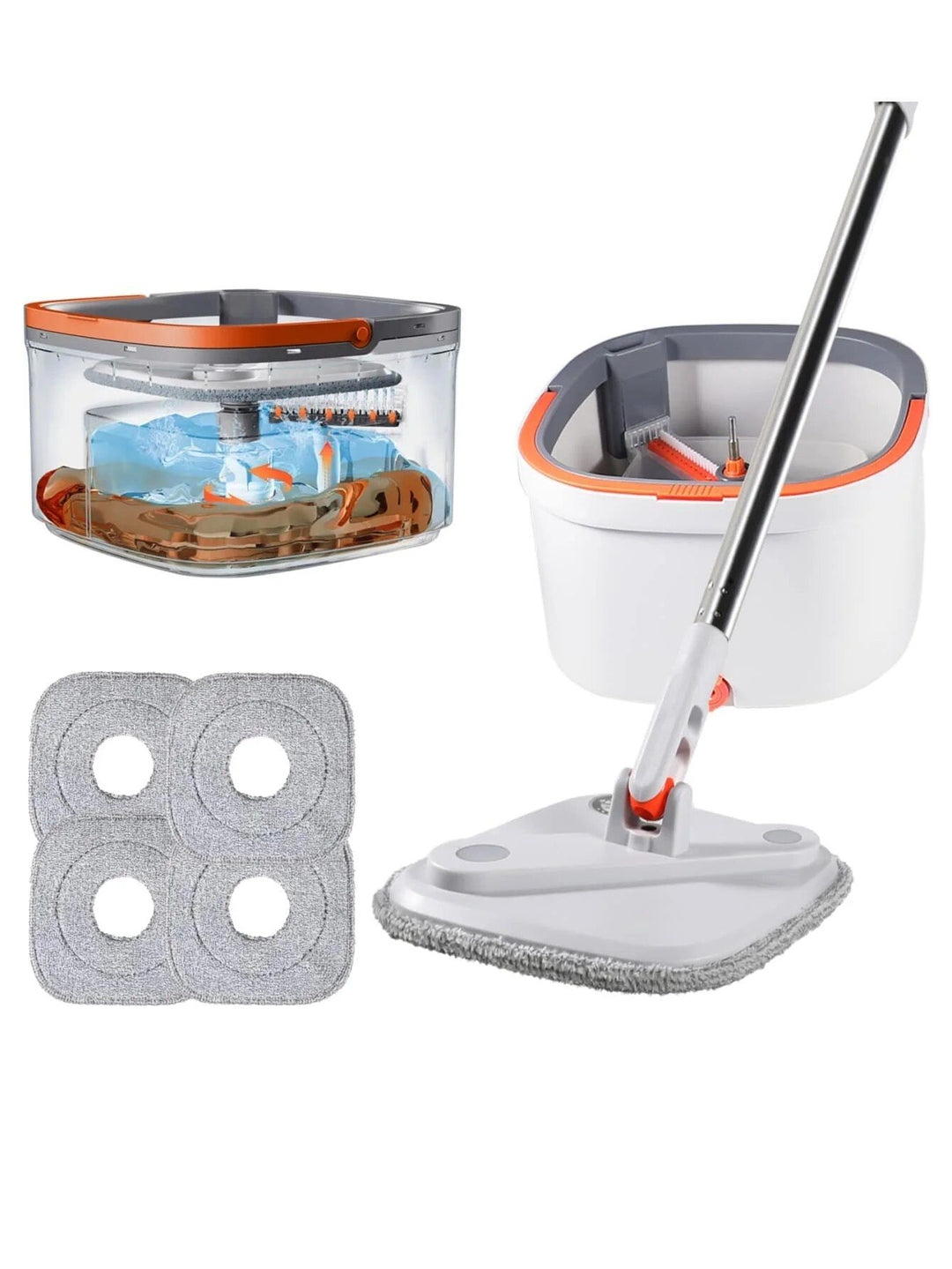 Effortless 360° Microfiber Mop with Water-Separation Bucket – No-Handwash Floor Cleaner