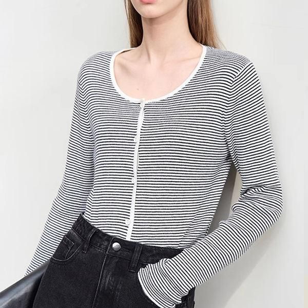 Spring Striped Knit Cardigan