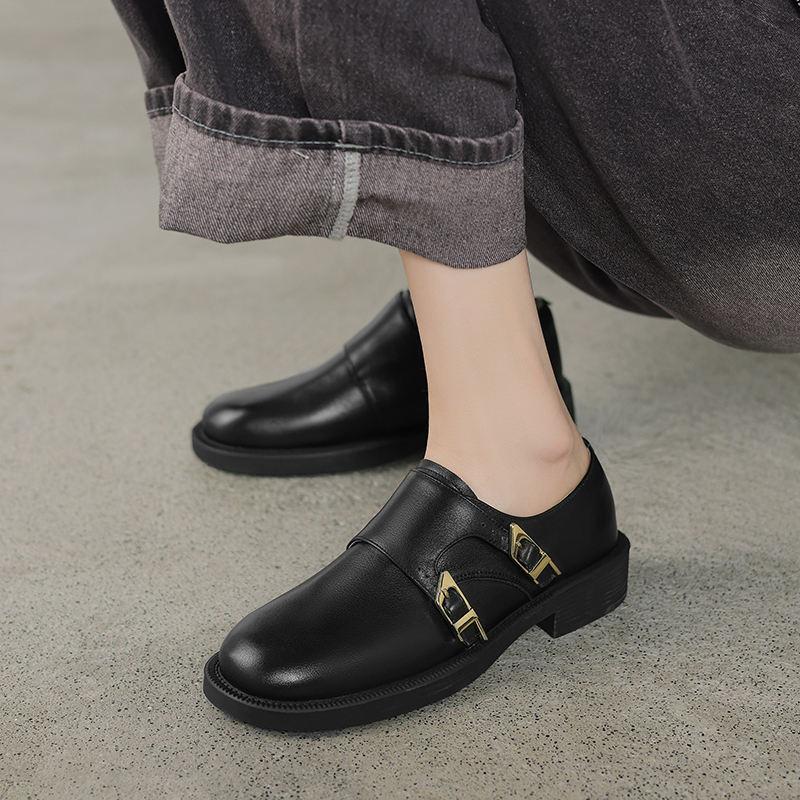 Women's Cowhide Leather Low-Heel Slip-On Shoes